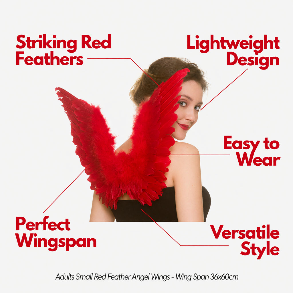 Adults Small Red Feather Angel Wings Wing Span 36x60cm