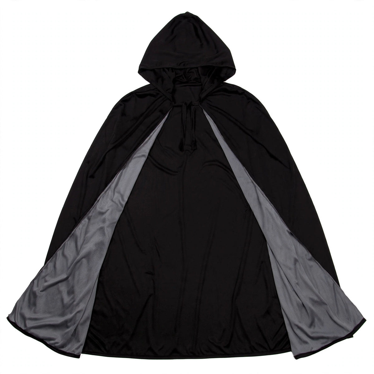 Detail view of the black hooded cloak