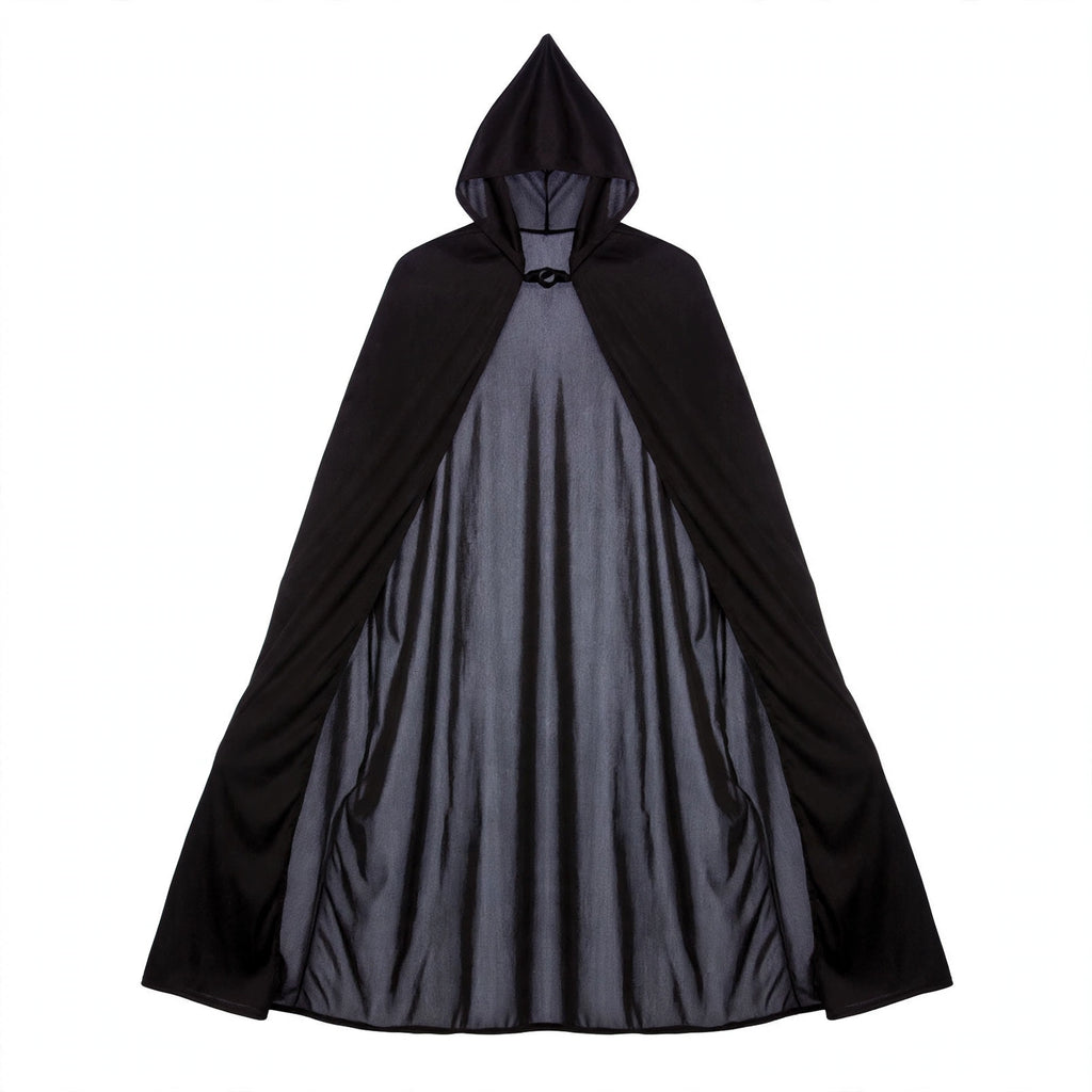 Black hooded cloak for adults with a universal fit