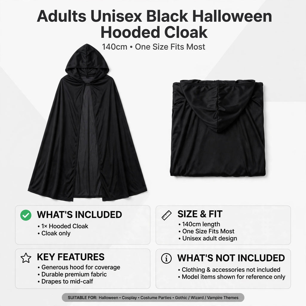 Black hooded cloak suitable for various Halloween characters