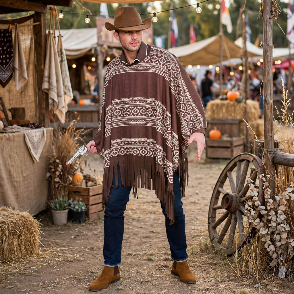 Wicked Costumes Adults Western Cowboy Poncho being worn at a themed party