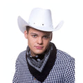 Adults white Texan cowboy hat with classic wide brim and shaped crown