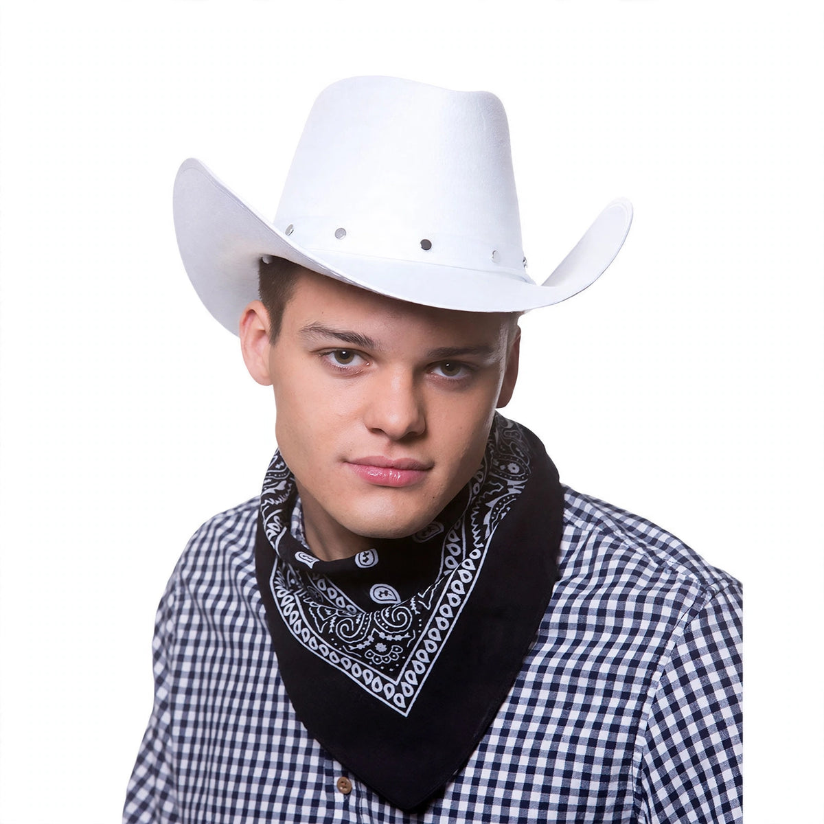 Adults white Texan cowboy hat with classic wide brim and shaped crown