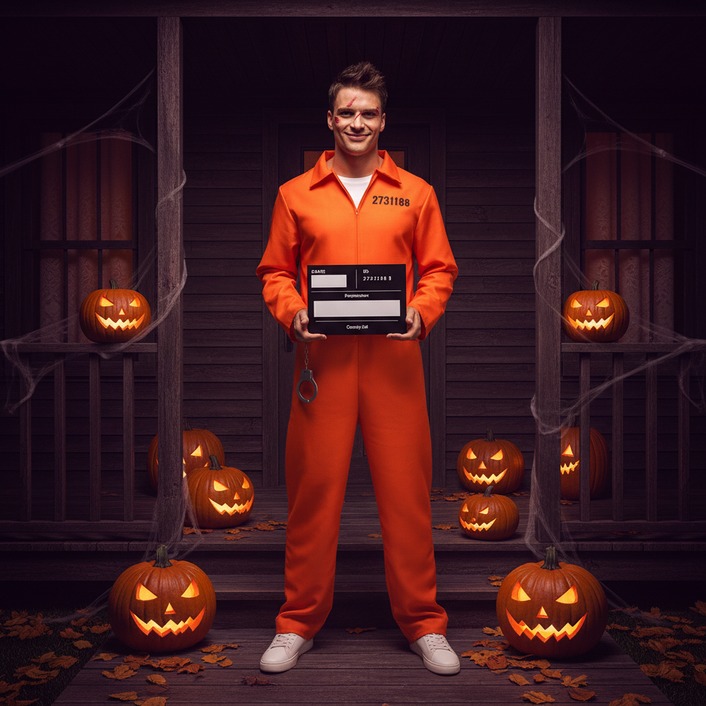 Adults Orange Convict Costume With Handcuffs & I.D Board | Merthyr Tydfil | Why Not Shop Online