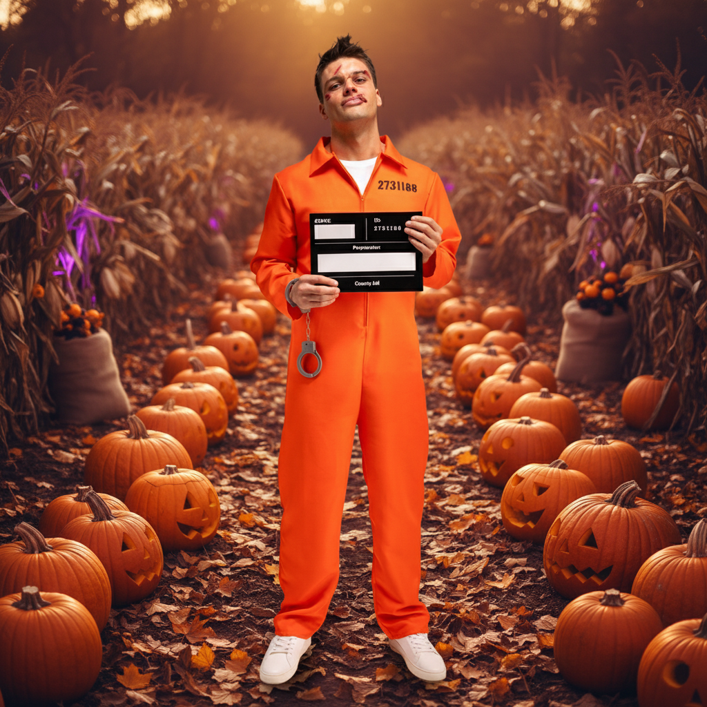 Adults Orange Convict Costume With Handcuffs & I.D Board | Merthyr Tydfil | Why Not Shop Online