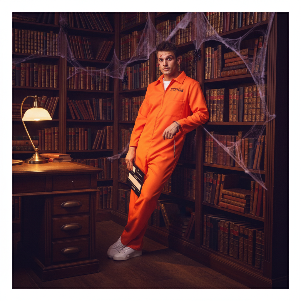 Adults Orange Convict Costume With Handcuffs & I.D Board | Merthyr Tydfil | Why Not Shop Online