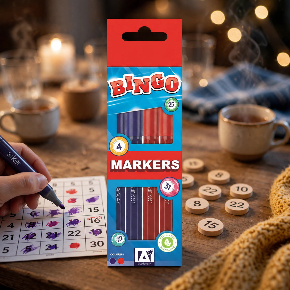 Anker bingo markers used during a bingo game to mark numbers on tickets