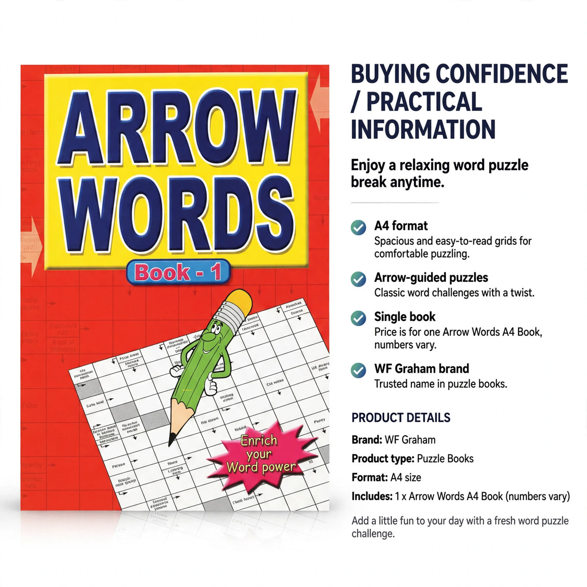 Single Arrow Words A4 Book offering word puzzle challenges
