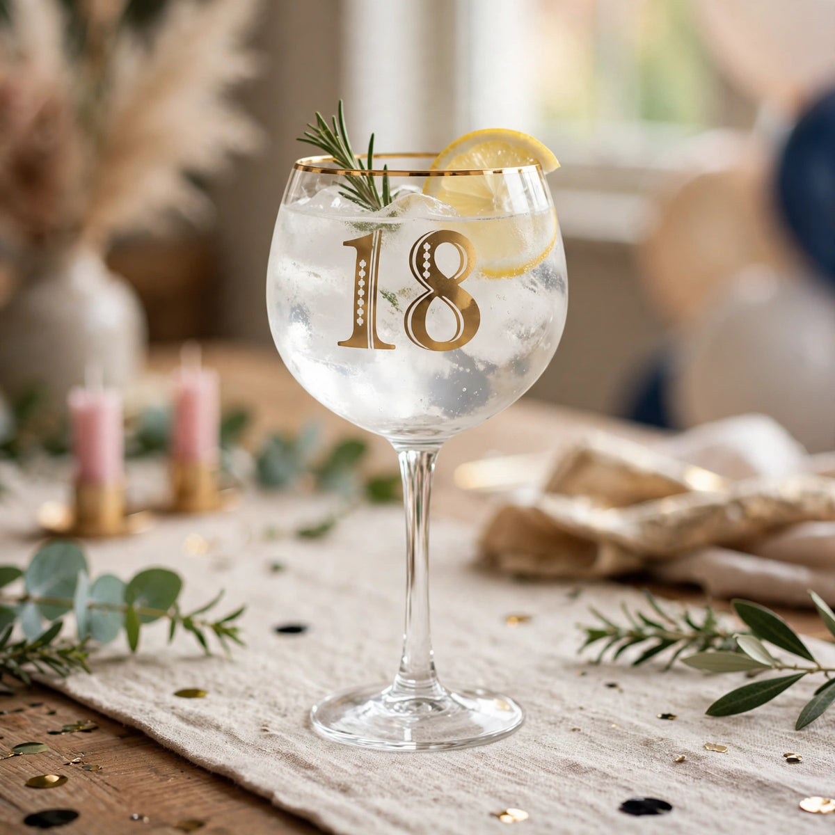 Art Deco 18th Birthday Gin Glass ready for a celebratory drink