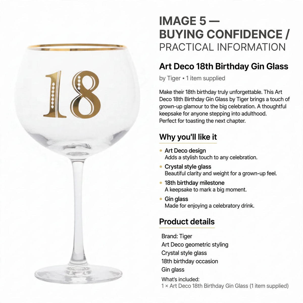 Information about the 18th birthday occasion and crystal style gin glass