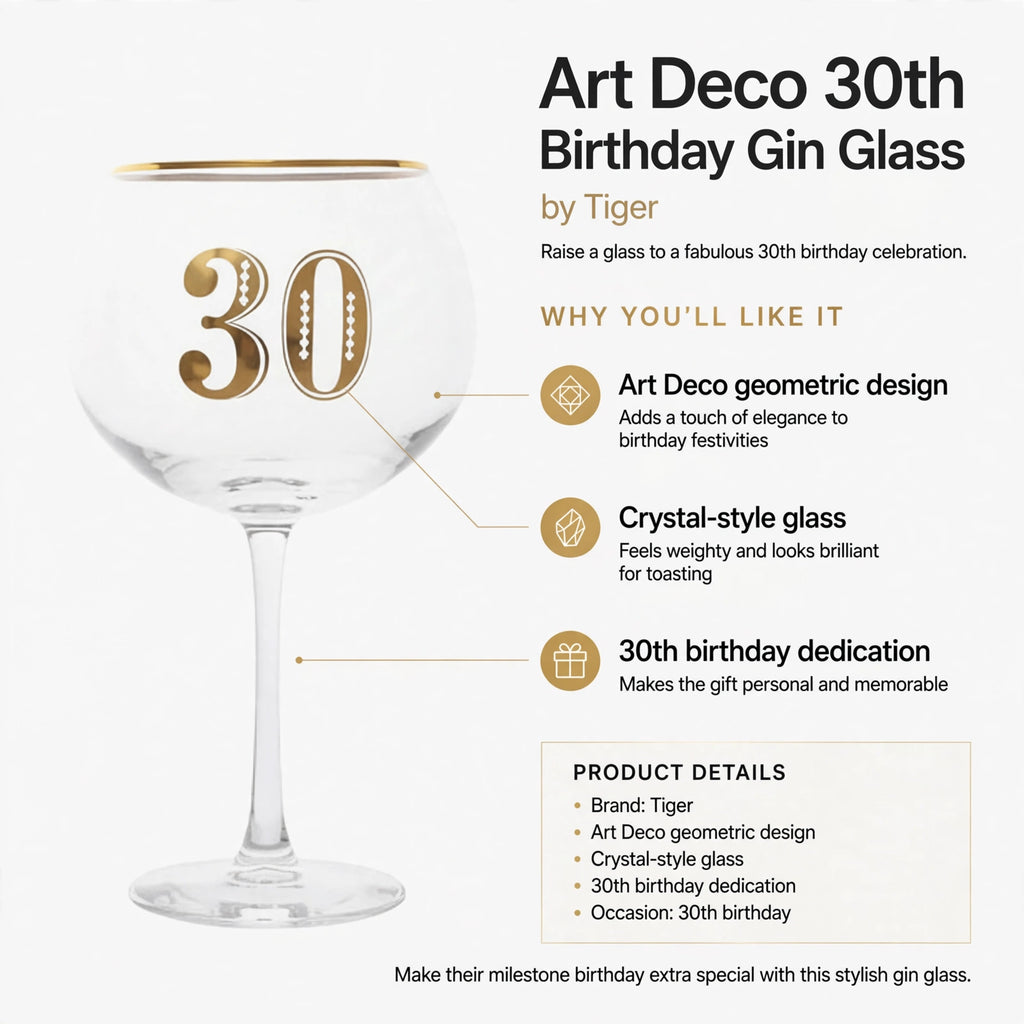 Infographic showing Art Deco geometric design and crystal-style glass features
