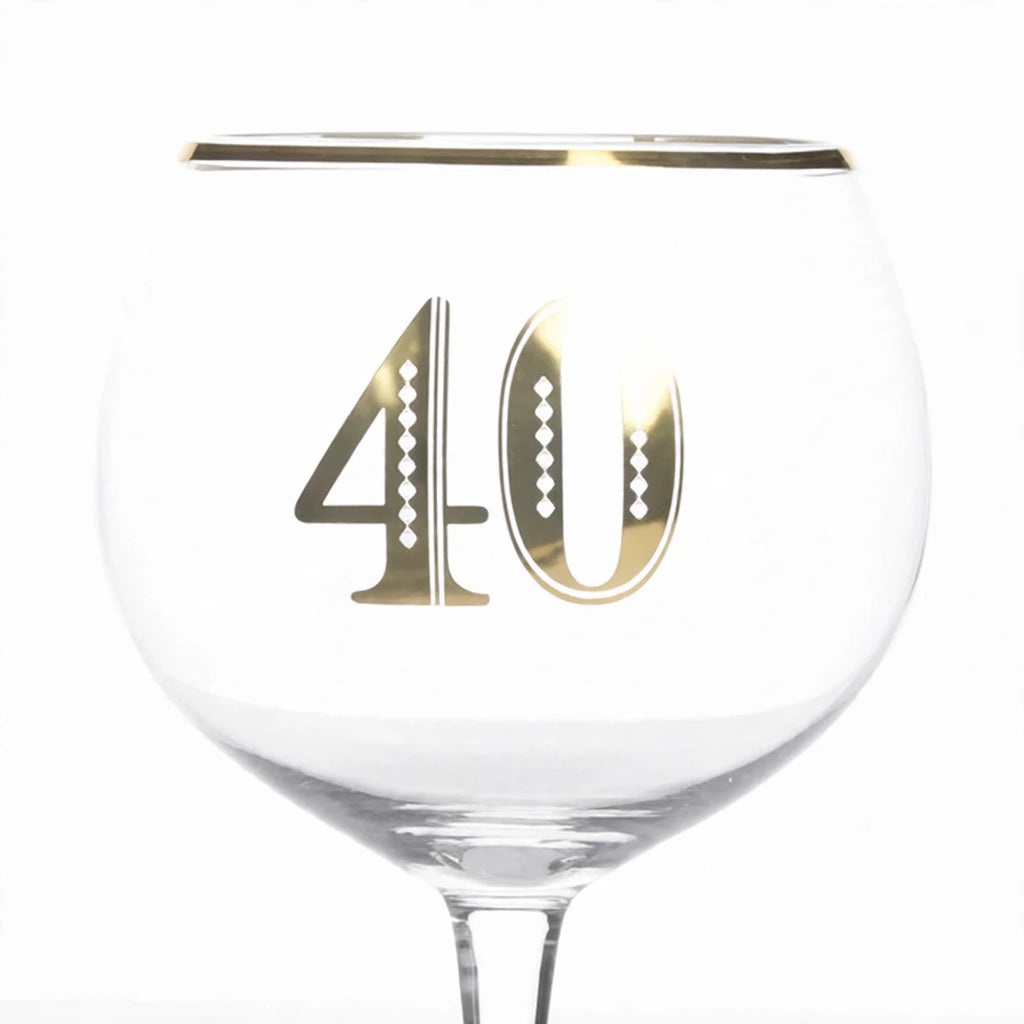 Close-up view of the Art Deco 40th Birthday Gin Glass highlighting geometric styling and clear glass