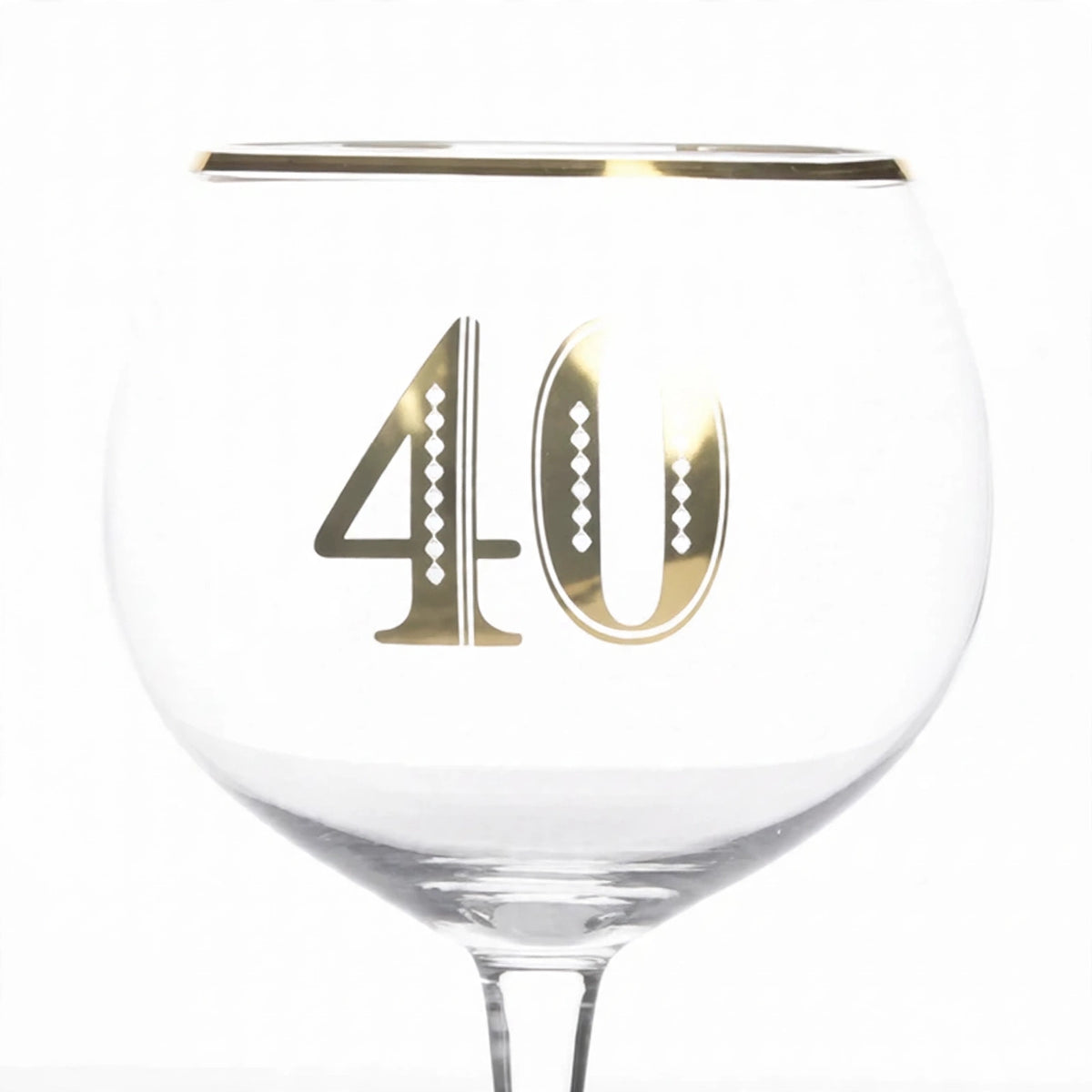 Close-up view of the Art Deco 40th Birthday Gin Glass highlighting geometric styling and clear glass