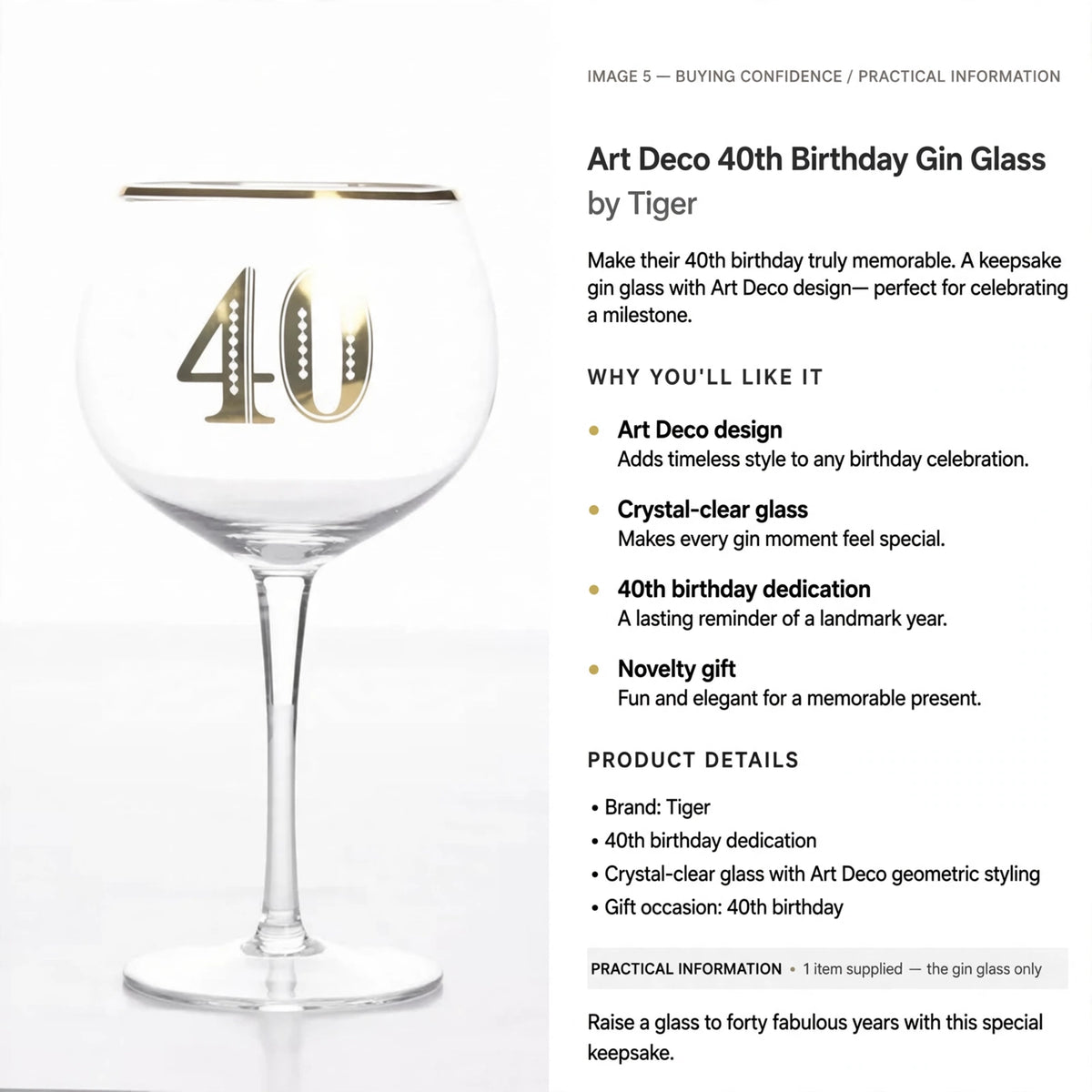 Information about the glass as a 40th birthday gift and keepsake