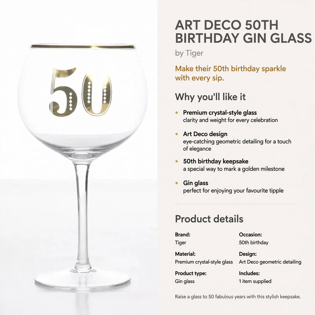 Information about the 50th birthday keepsake gin glass made from premium crystal-style glass