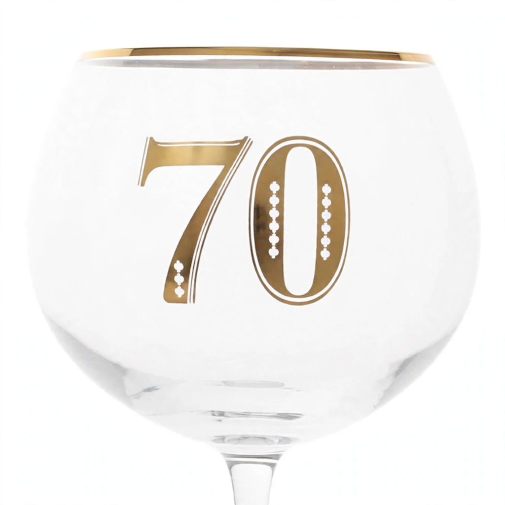 Close-up view of the Art Deco 70th Birthday Gin Glass highlighting geometric detailing