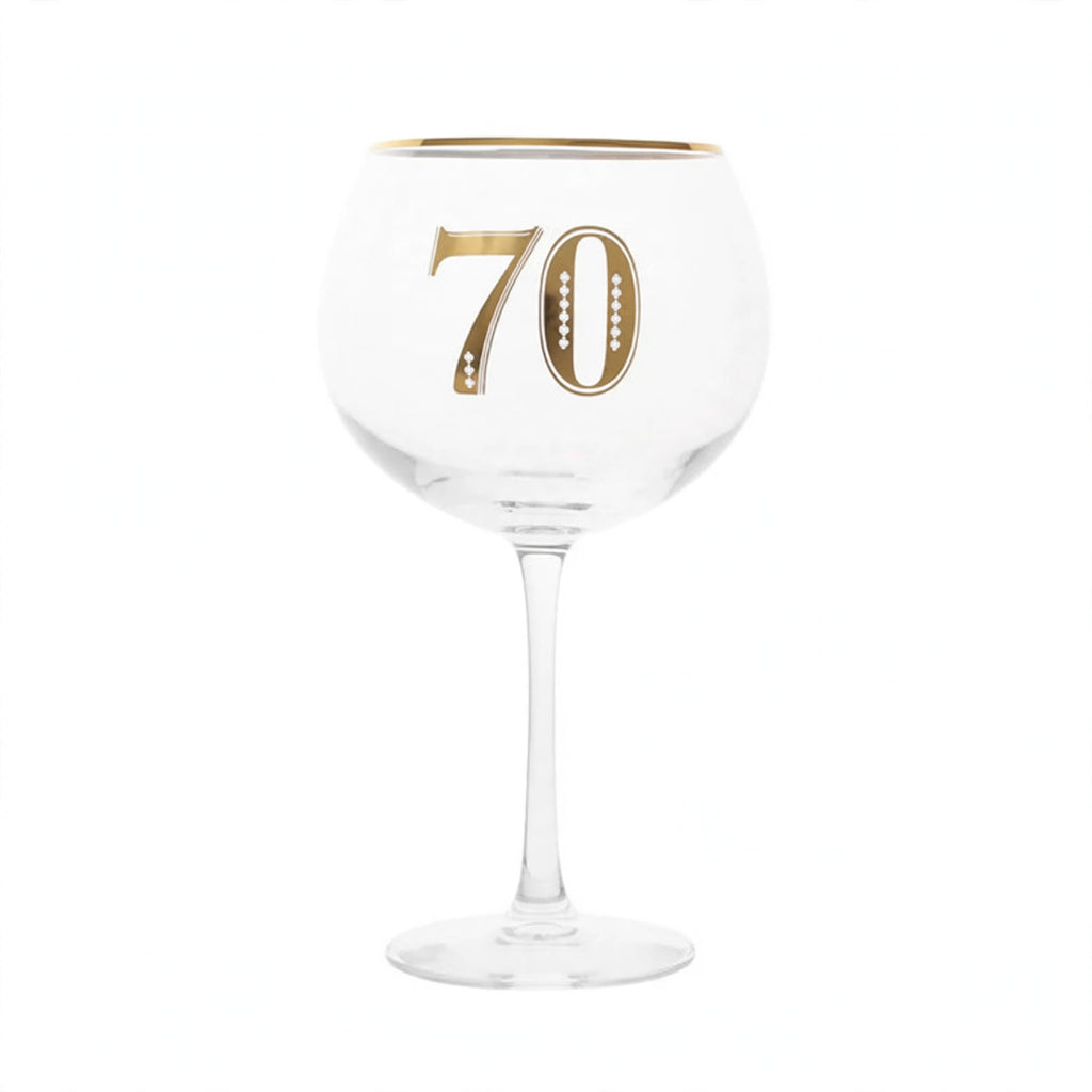 Art Deco 70th Birthday Gin Glass with geometric design and 70th birthday dedication