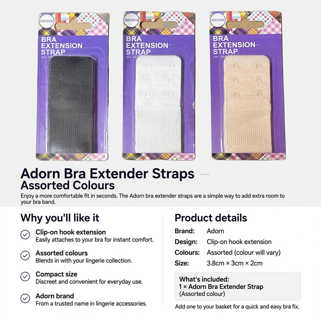 Adorn bra extender straps add extra room to bra band with clip-on hook extension in assorted colours