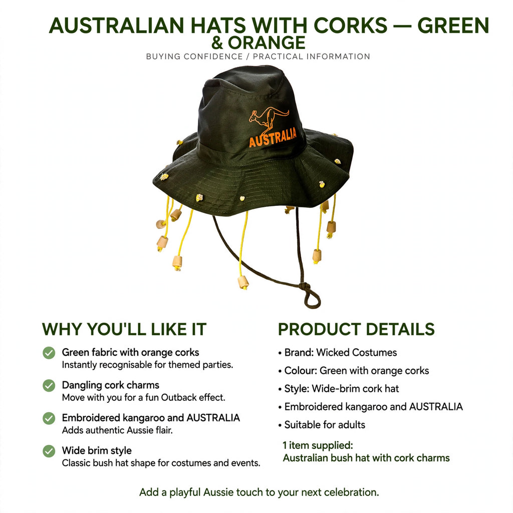 Hat suitable for adults with playful Aussie design for themed parties and events