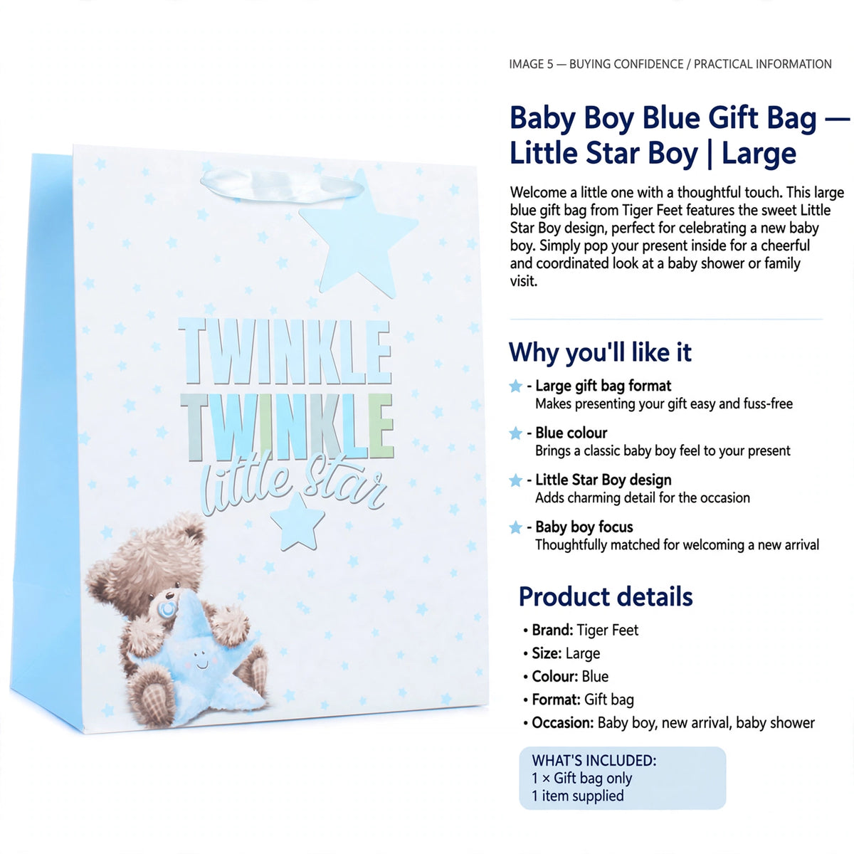 Large size gift bag designed for baby boy presents and new arrivals