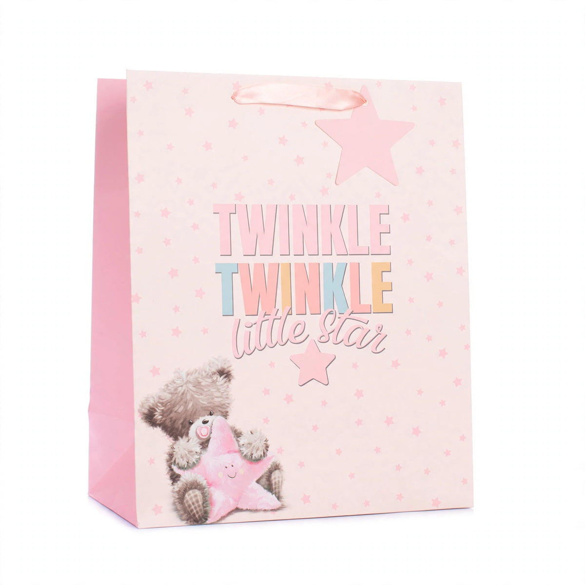 Large pink gift bag with Little Star Girl design for baby girl celebrations