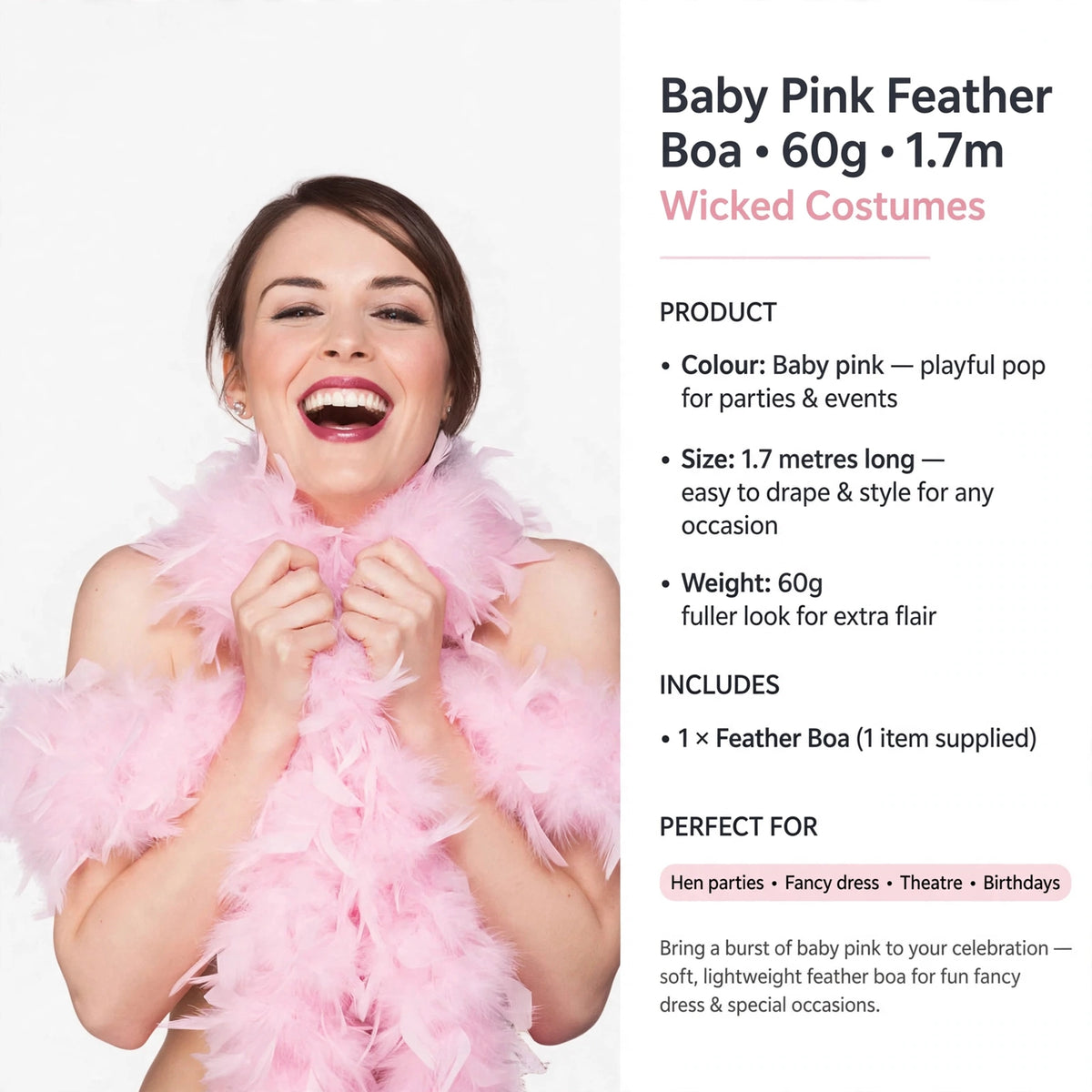 Feather boa from Wicked Costumes suitable for hen parties, fancy dress, theatre, and birthdays