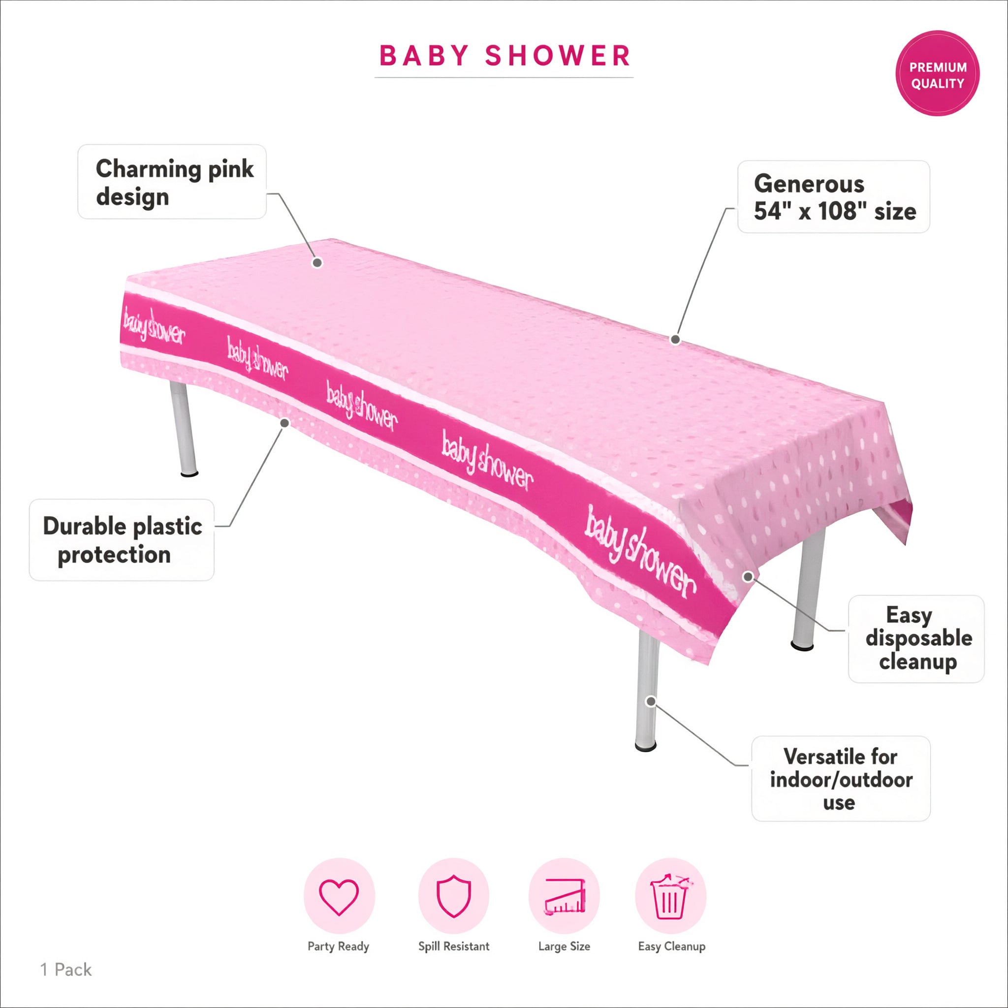 Baby Shower Pink Plastic Table Covers