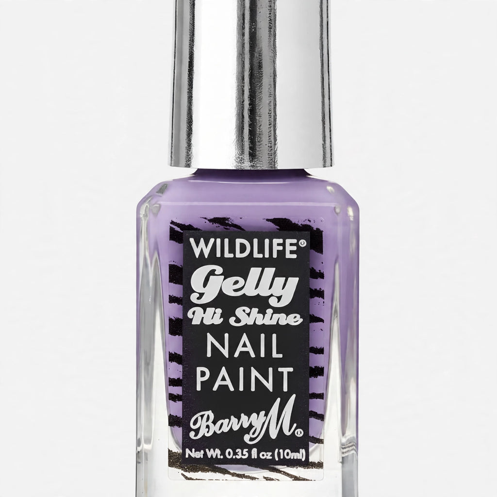 Close-up of Barry M Lilac Wildlife Gelly Hi Shine Nail Polish in Native Purple 006 showing glossy finish
