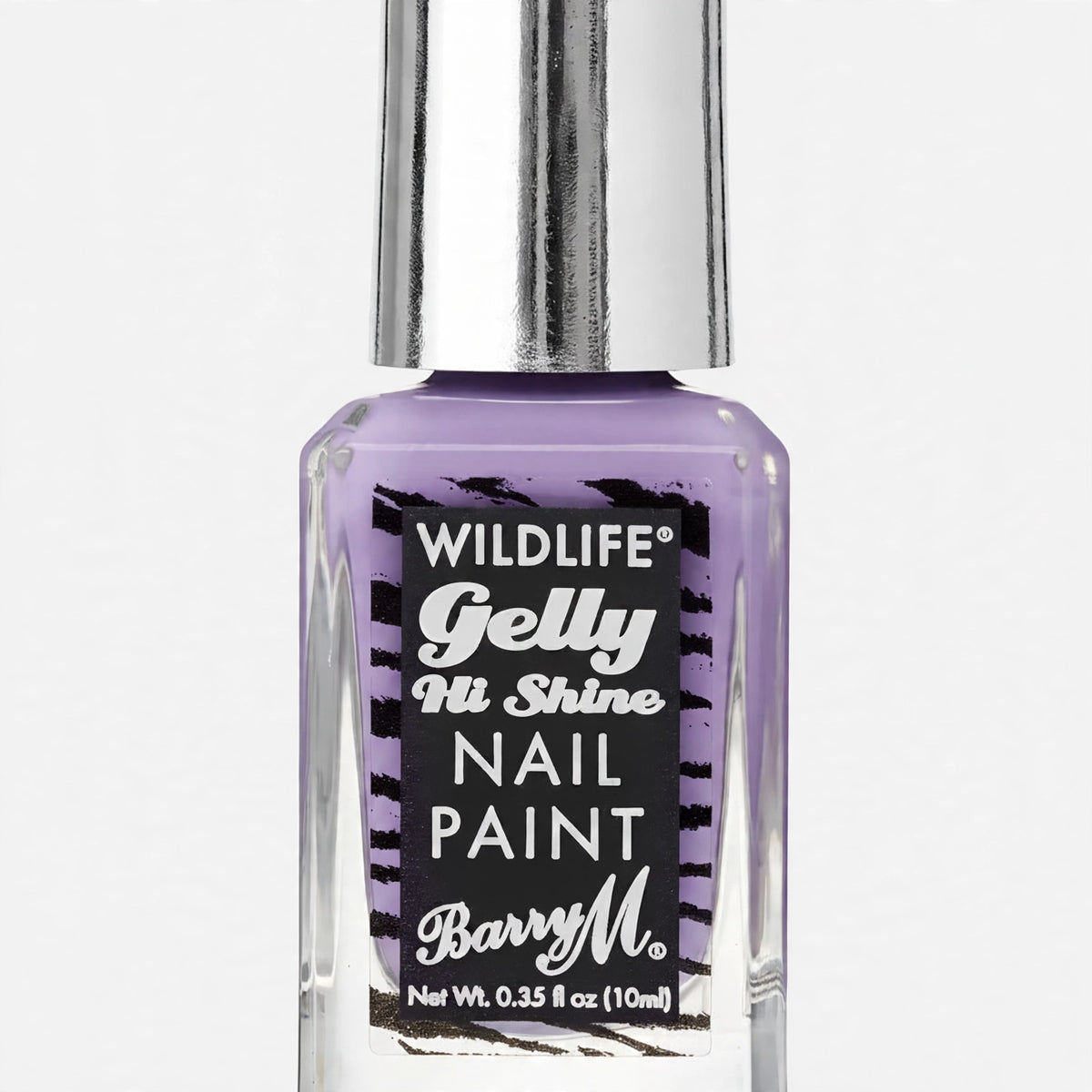 Close-up of Barry M Lilac Wildlife Gelly Hi Shine Nail Polish in Native Purple 006 showing glossy finish