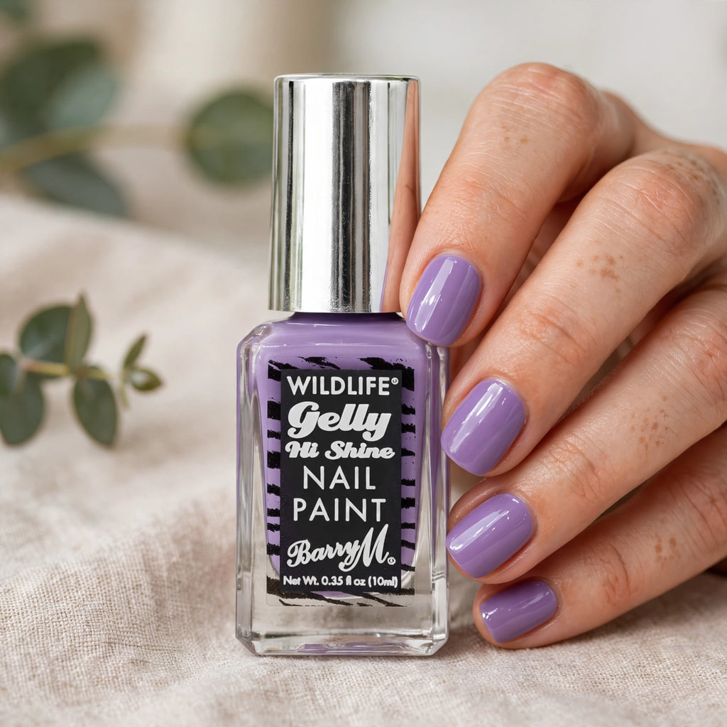 Nails painted with Barry M Lilac Wildlife Gelly Hi Shine Nail Polish in Native Purple 006