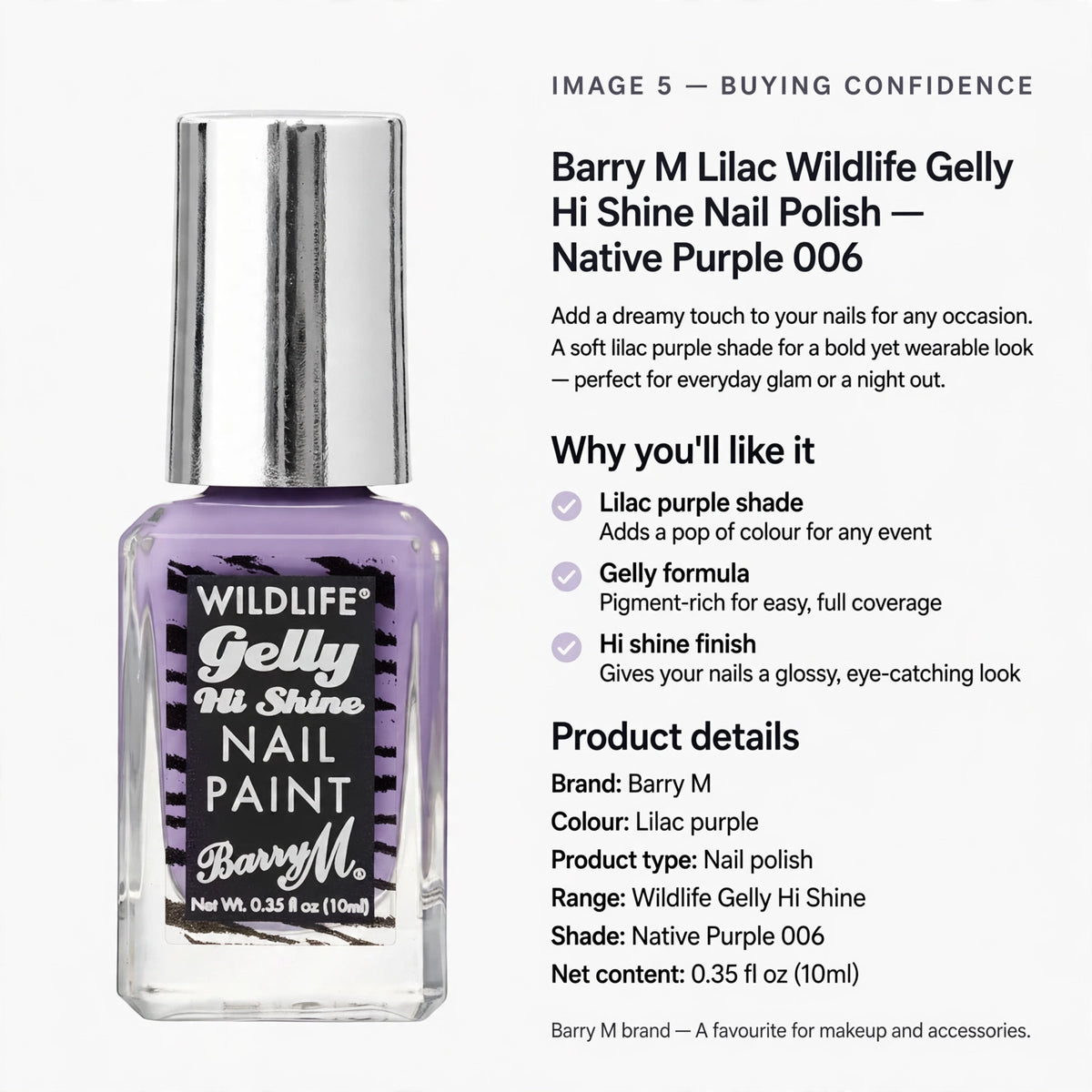 Barry M Lilac Wildlife Gelly Hi Shine Nail Polish with pigment-rich gelly formula for full coverage