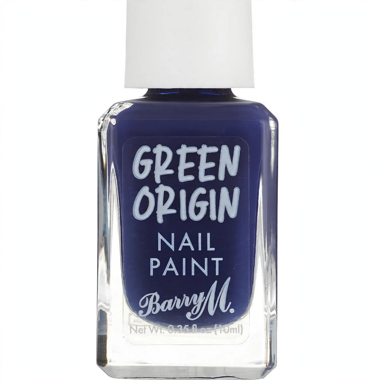 Close-up view of Barry M Navy Blue Green Origin Nail Polish in Night Sky 106 showing colour and finish