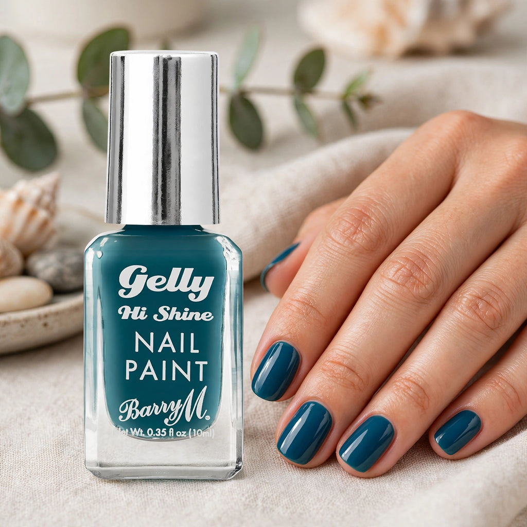 Barry M Ocean Blue Gelly Hi Shine Nail Polish in Huckleberry 244 displayed for nail use
