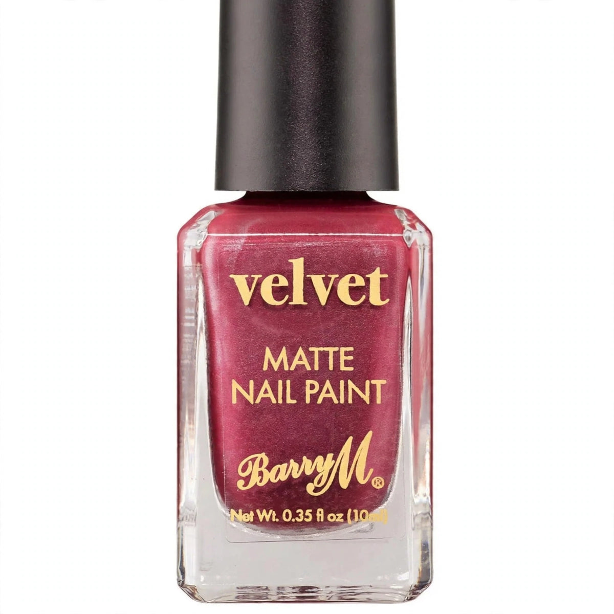 Close-up view of Barry M Red Velvet Nail Polish Crimson Couture 115 bottle