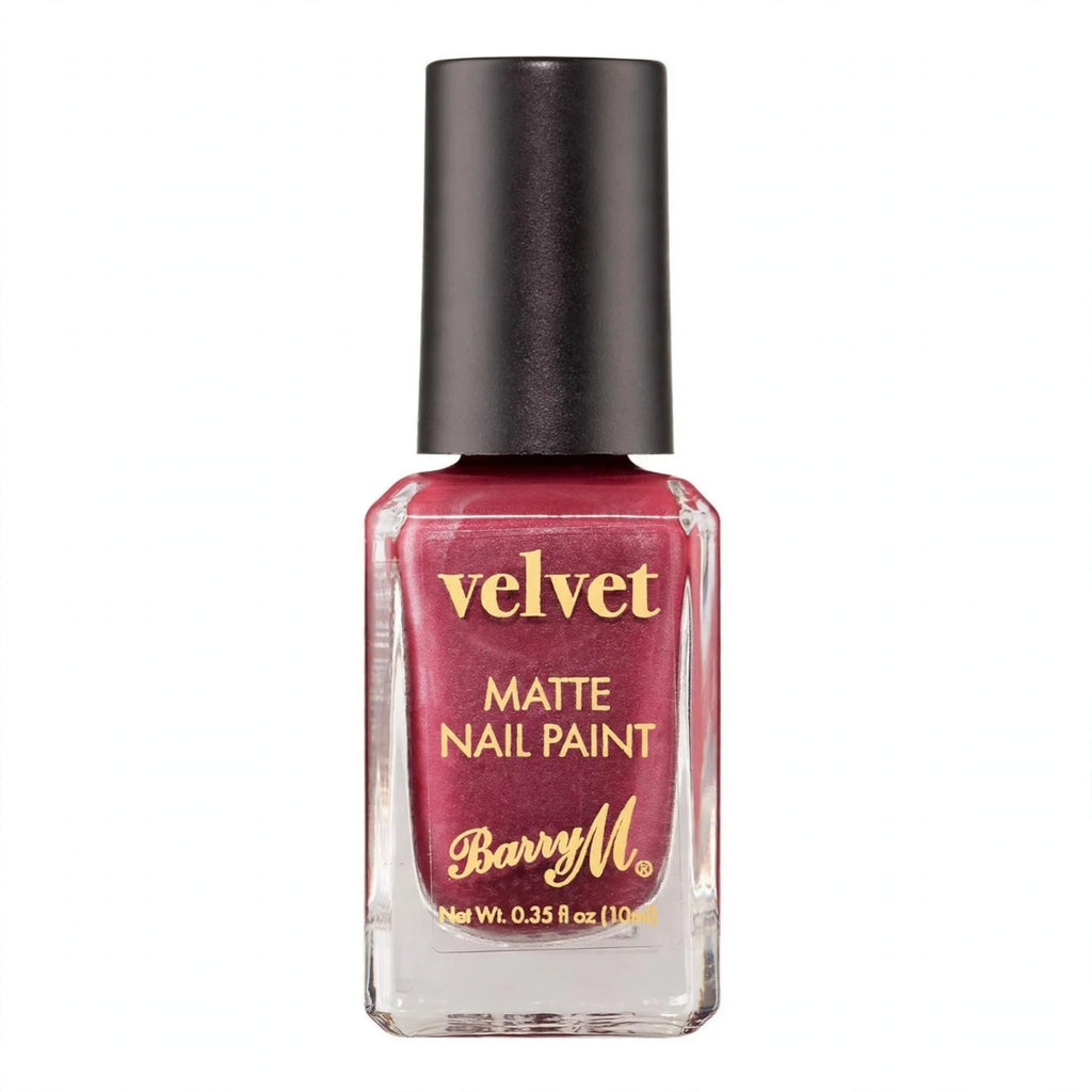 Barry M Red Velvet Nail Polish in Crimson Couture 115 with matte velvet finish