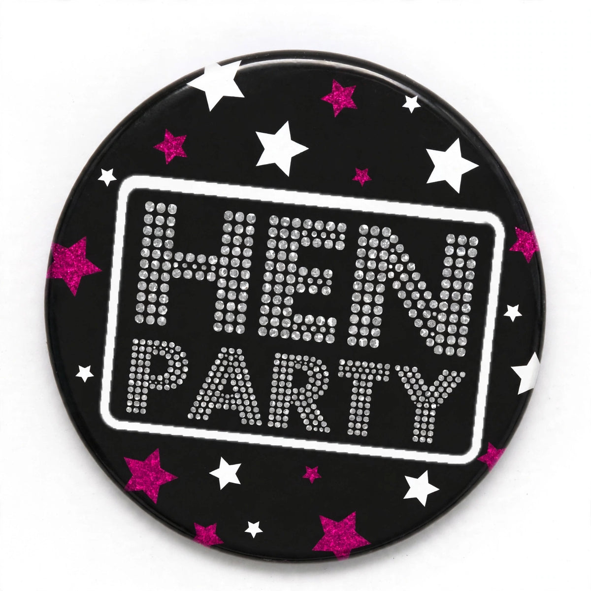 Close-up view of Big Badge Hen Party Bride To Be with clear Bride To Be text