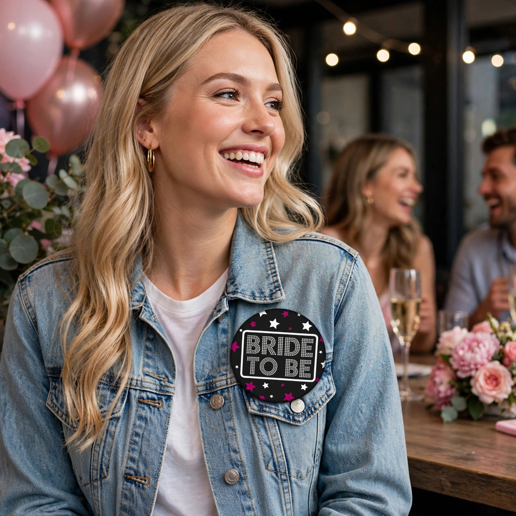 Big Badge Hen Party Bride To Be worn at a hen party celebration