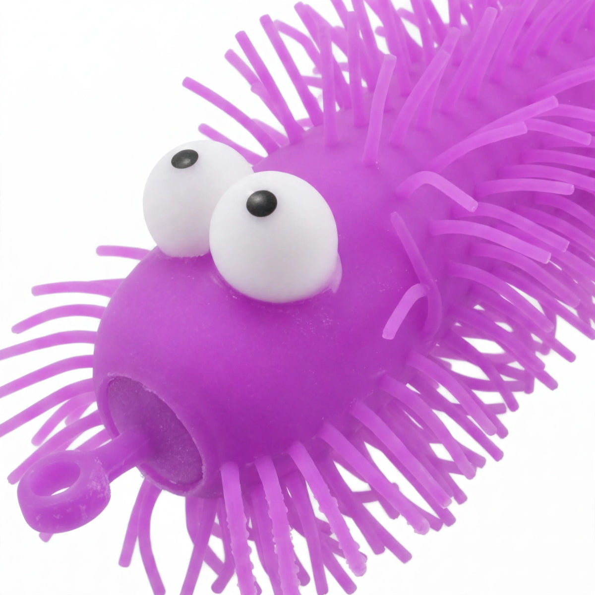 Close-up view of Big Eye Puffer Caterpillar showing spiky puffer spines and googly eyes