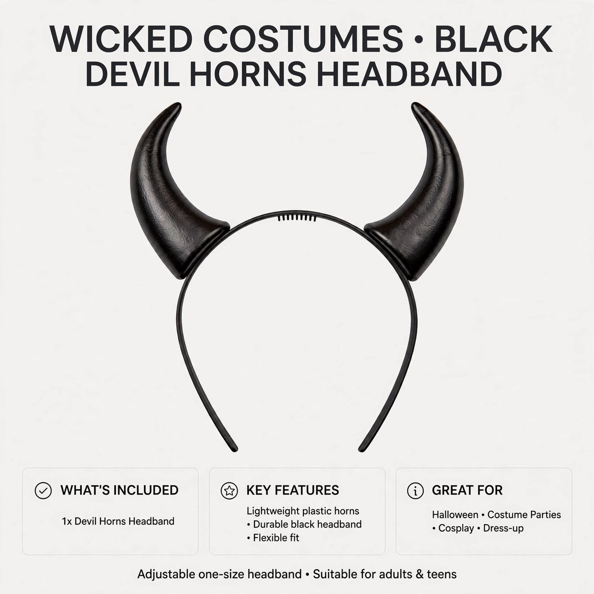 Information on the Wicked Costumes Black Devil Horns Headband features