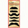 Pack of 6 black self-adhesive moustaches with assorted designs