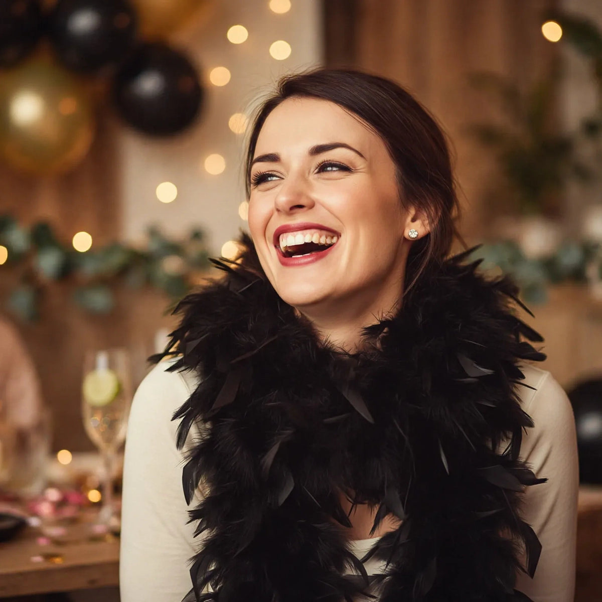 Black Feather Boa worn as a costume accessory for parties and events