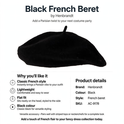 Features classic French style, lightweight design, flat fit, and black colour