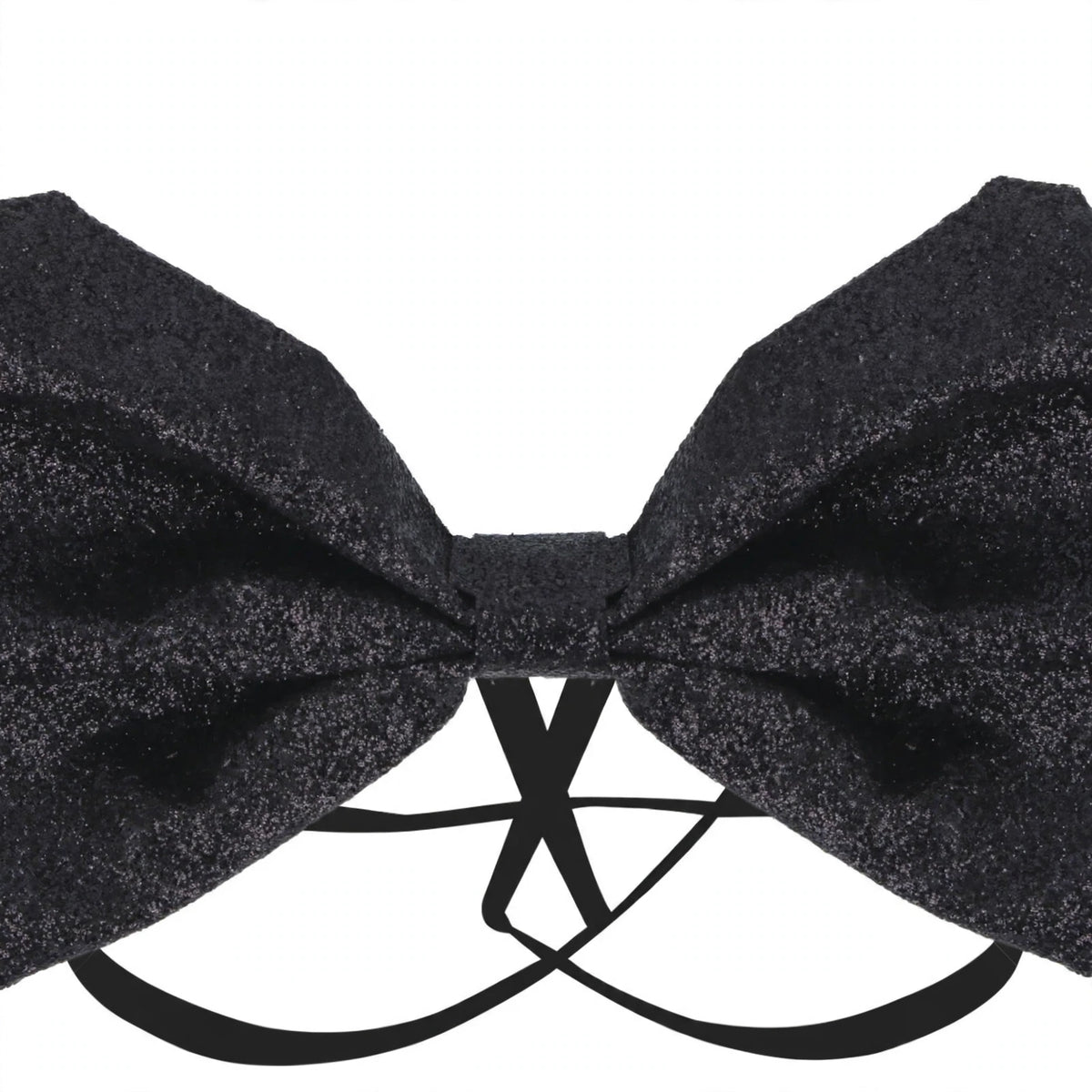 Close-up view of Black Glitter Bow Tie showing glitter finish and bow-tie shape