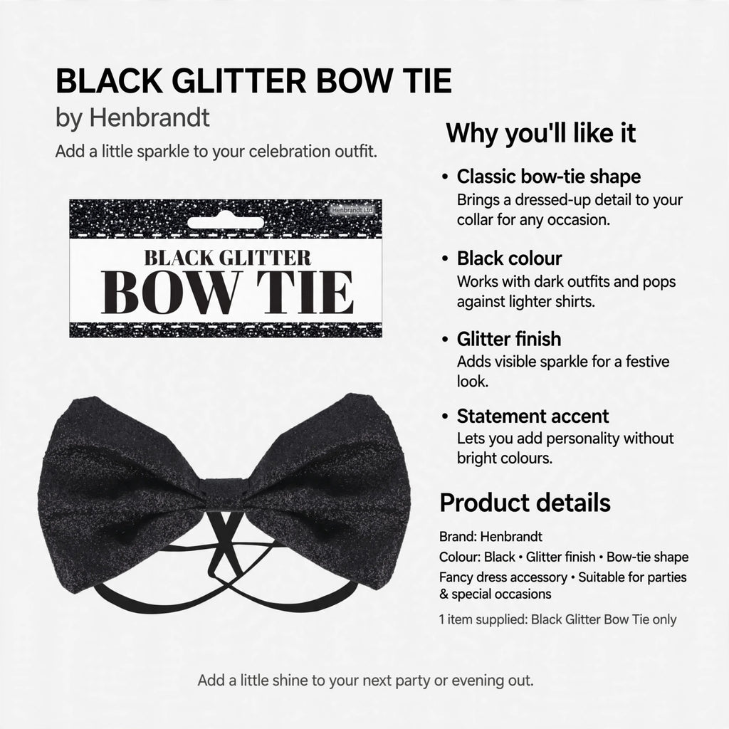 Black Glitter Bow Tie suitable for parties and festive events as a fancy dress accessory