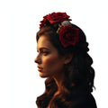 Black headband with skull and flowers design