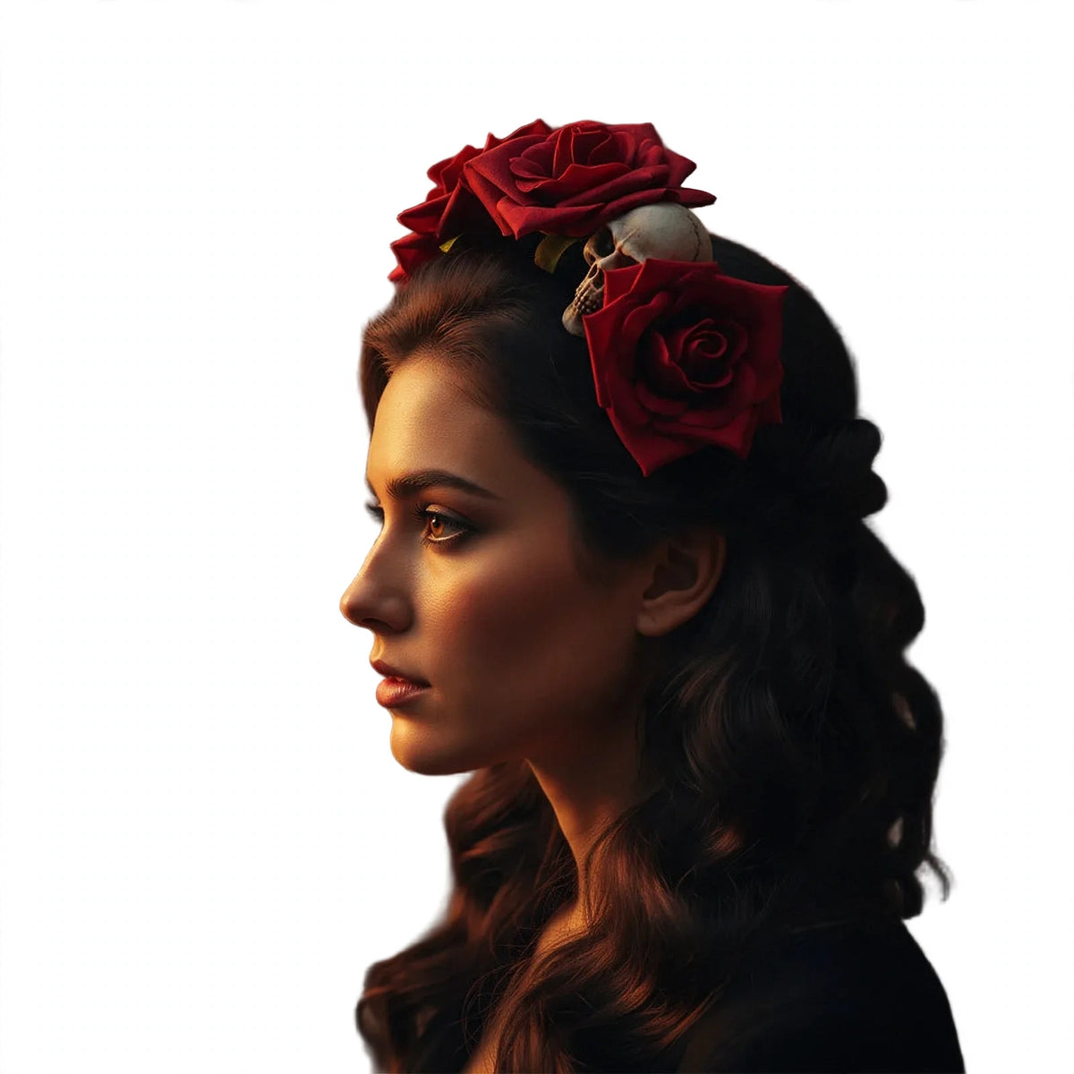 Black headband with skull and flowers design