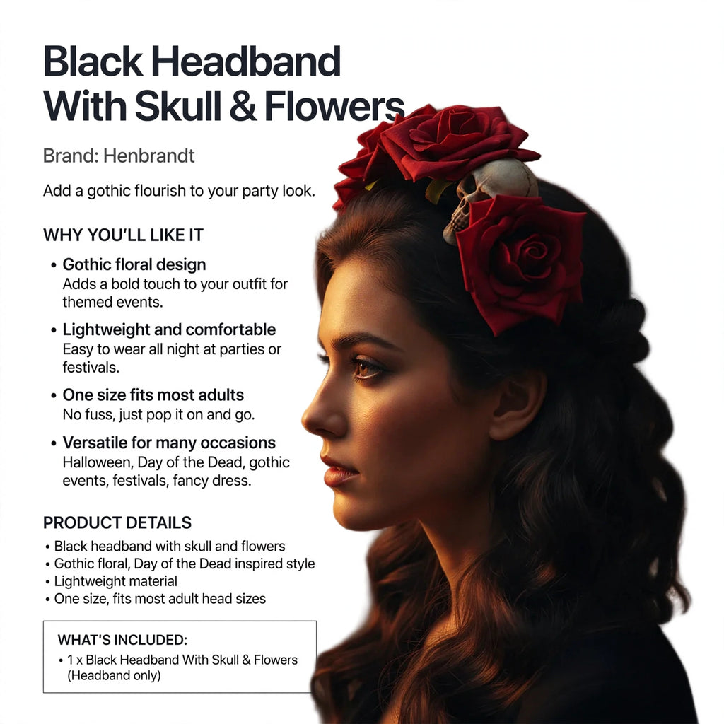 Black headband lightweight and one size fits most adults for Halloween and gothic events