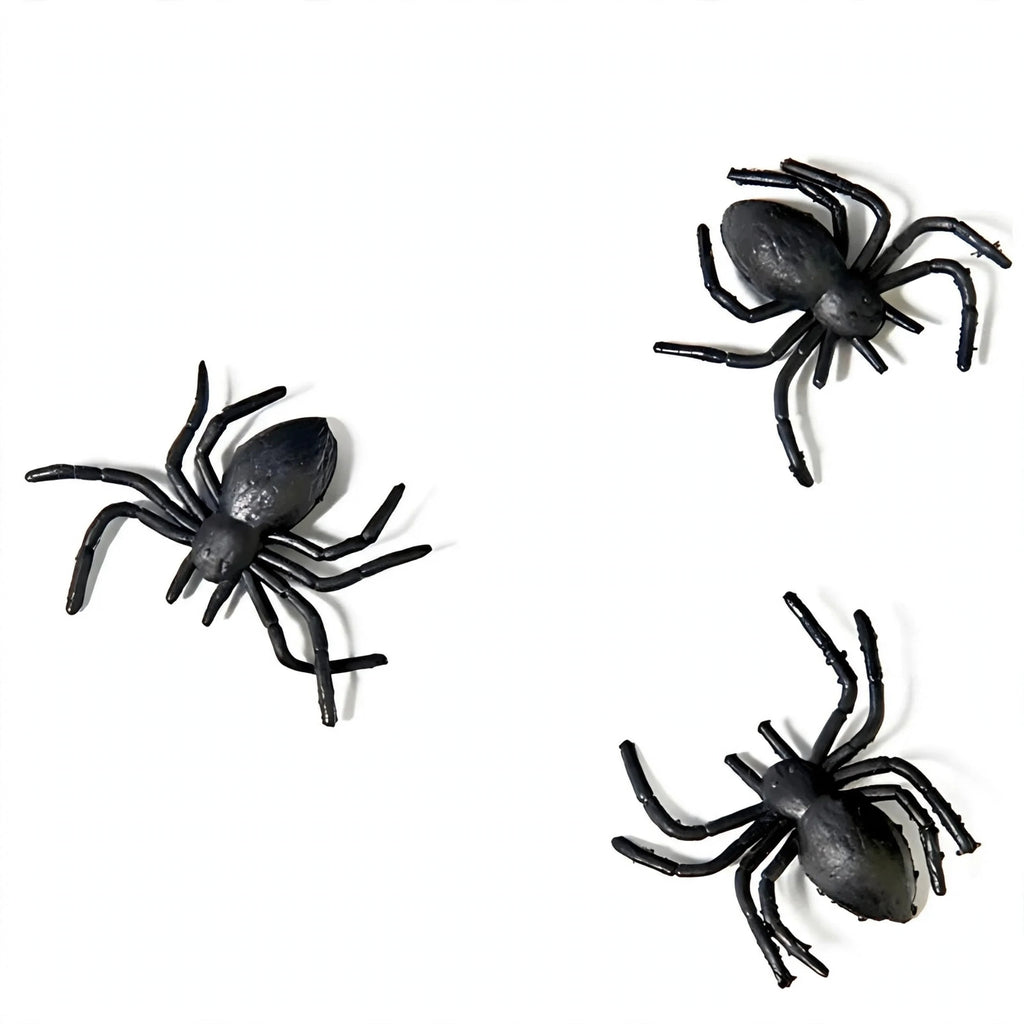 Pack of 10 black plastic spiders for Halloween decoration