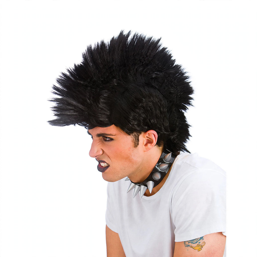Black Punk Rocker Mohawk Mohican Wig with spiky mohawk style