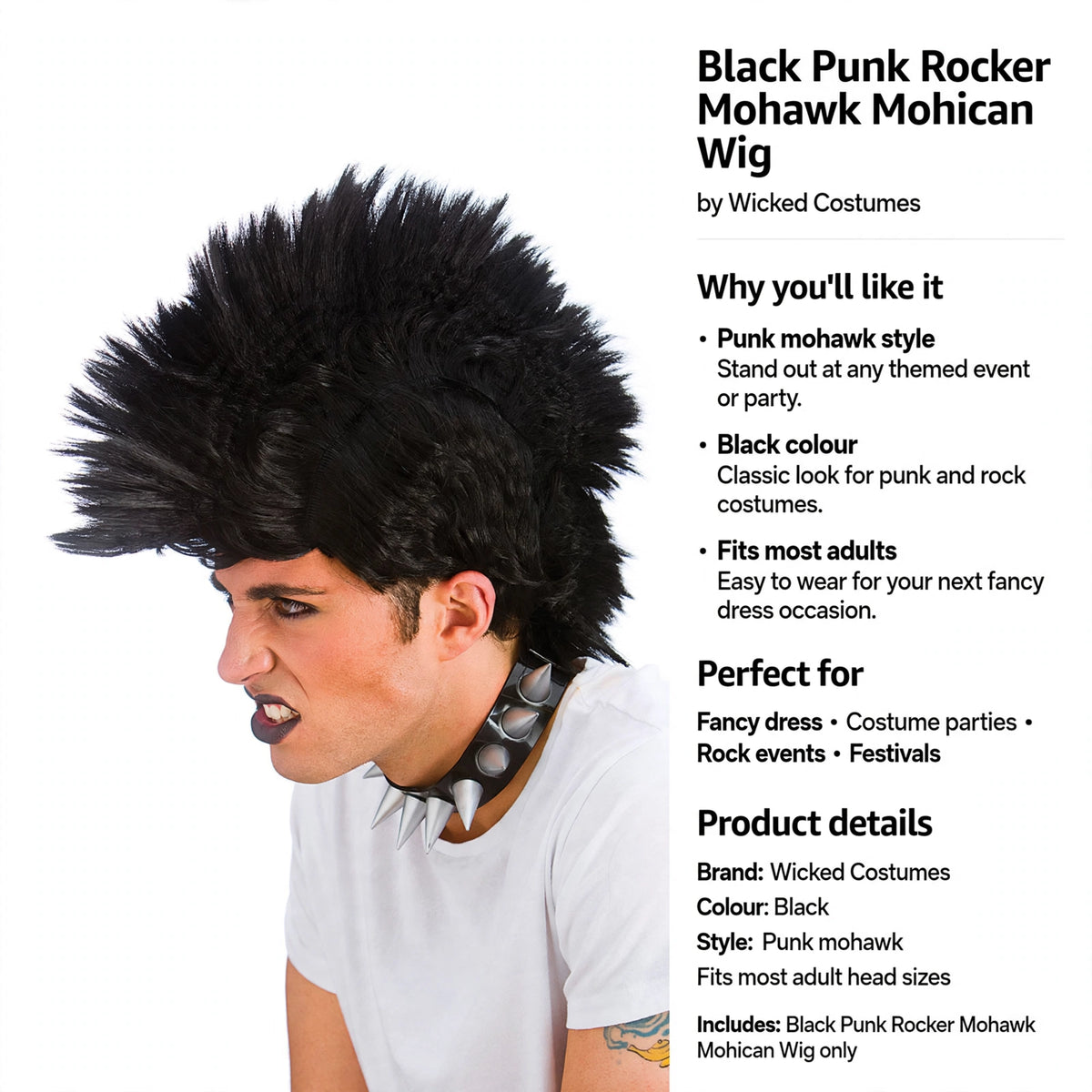 Fits most adult head sizes for fancy dress and costume parties
